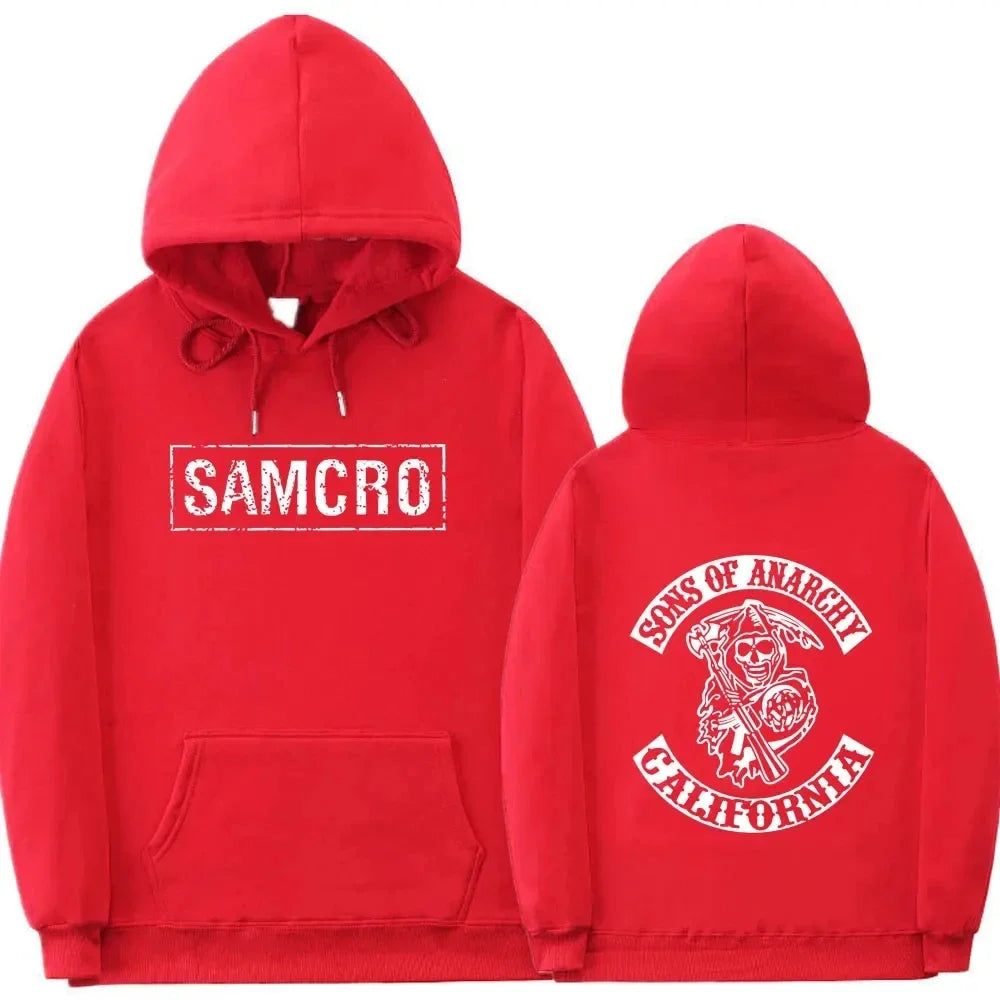 Sons of Anarchy SAMCRO Double-Sided Graphic Hoodie – Unisex Cotton Fleece Pullover Sweatshirt | Streetwear Motorcycle Club Inspired