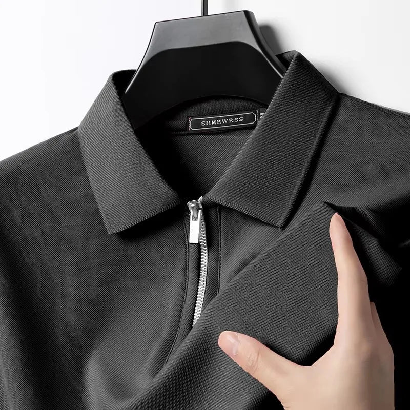 Men's Slim Fit Half-Zip Polo Shirt – Solid Color Short Sleeve Lightweight Summer Tee, Breathable and Casual