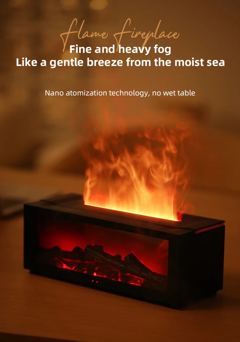 3D Flame Essential Oil Diffuser with Colorful Fireplace Aromatherapy Humidifier and Remote Control