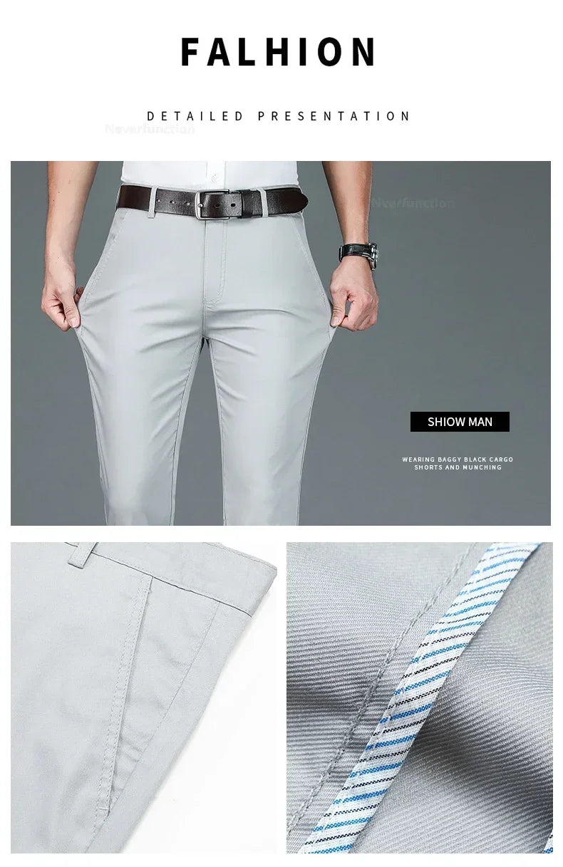 Men's Summer Bamboo Fiber Slim Fit Business Trousers – Breathable, Stylish Formal Long Pants for Casual or Office Wear