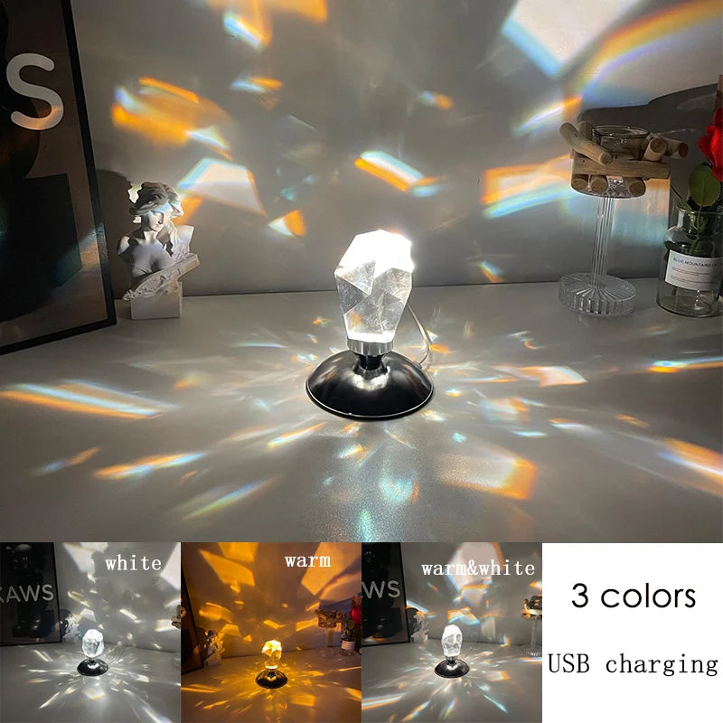 Luxury Crystal Diamond Night Lamp – USB Rechargeable with Remote Control, Romantic LED Projector for Bedside & Home Décor