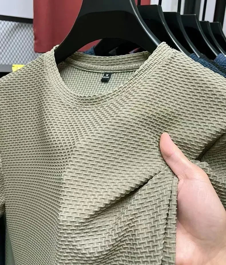 Men's Summer Ice Silk Mesh T-shirt – Lightweight Short Sleeve Breathable Tee, 2025 Solid Color Casual Top
