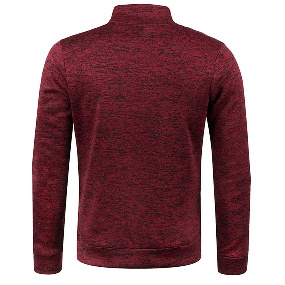Men’s Autumn Zip-Up Jacket with Stand Collar – Casual Fleece Sweatshirt, Long Sleeve Streetwear Coat