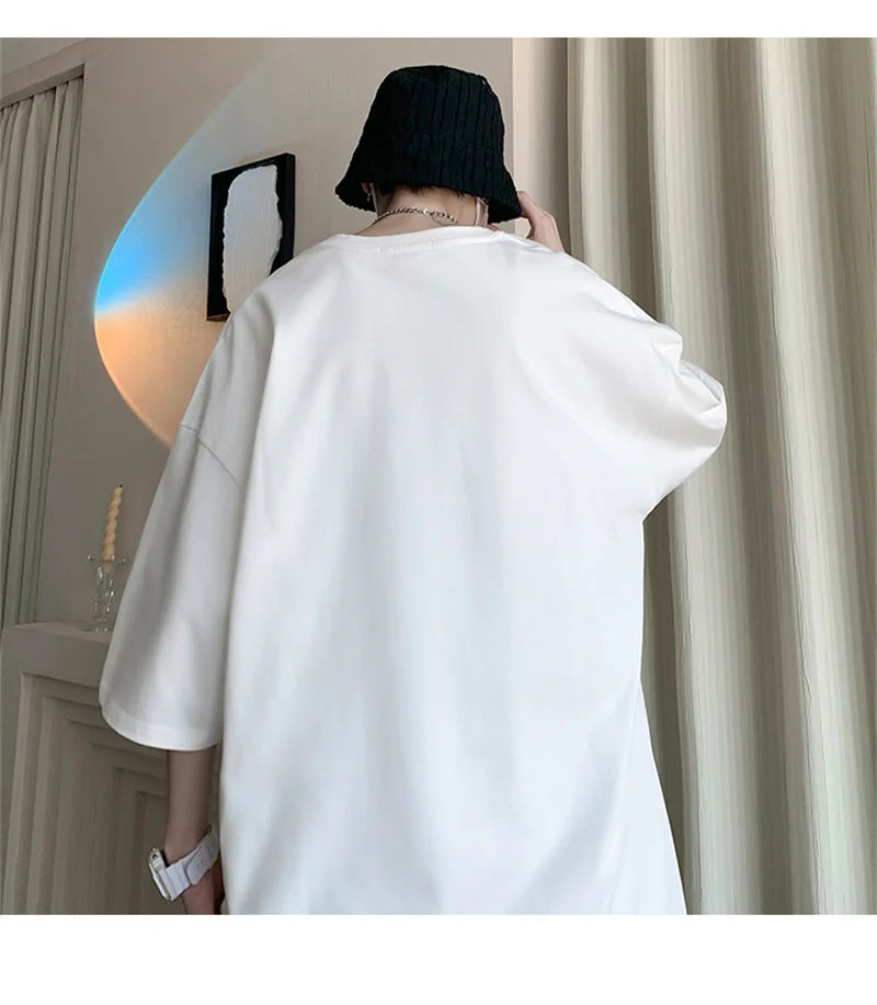 Men’s Oversized White Cotton T-Shirt – Solid Color Summer Casual Fashion Tee, Size up to 5XL