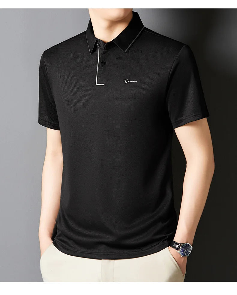 Men’s Premium Seamless Polo – Luxury Cool Fabric, Slim Fit, Anti-Wrinkle, Business‑Casual Golf Tee