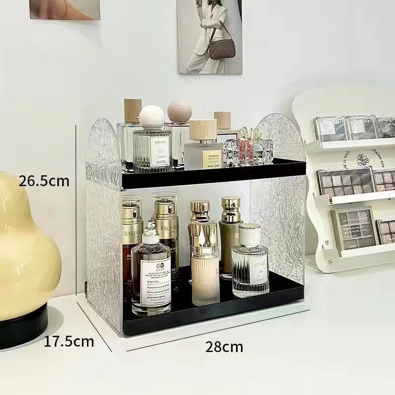 Clear Acrylic Makeup Organizer – Double-Layer Lipstick & Skincare Storage Box, Desktop Display Rack