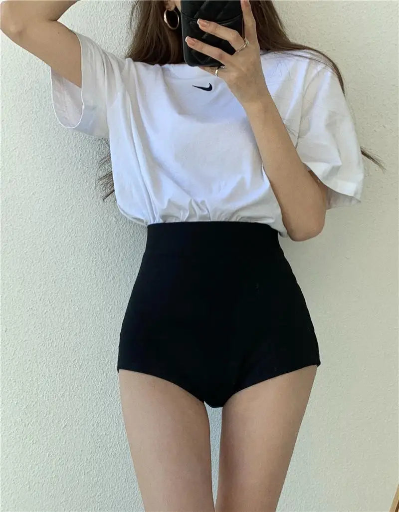 Women's High-Waist Black Shorts – Slim Fit Solid Color Summer Bottoms for Dance, Club, K-pop, and Streetwear Style (Up to 5XL)