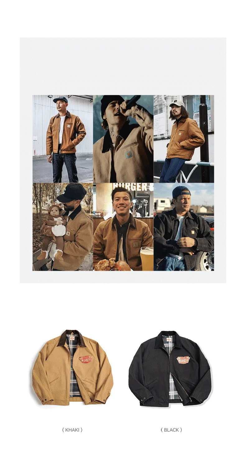 Maden Retro Interstellar J001 Canvas Detroit Hunting Jacket – Heavy-Duty Work Coat with Lapel Collar and Multiple Pockets