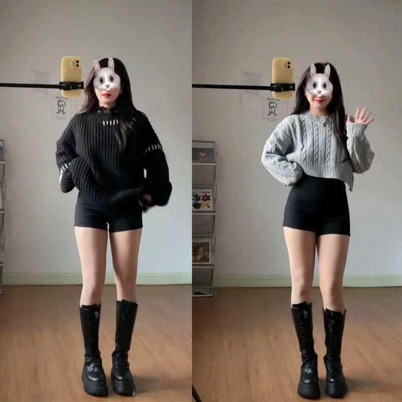 Women's Slim Fit Black Shorts – Korean Streetwear Style, High Elasticity, Clubwear & Casual Fashion for Autumn