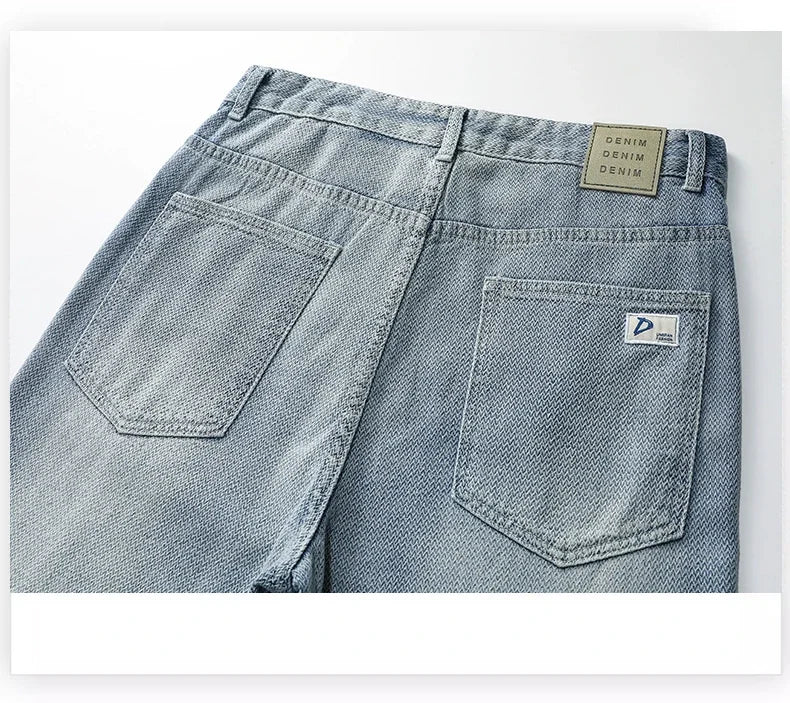Vintage Men’s Baggy Jeans – Korean Style Starry Sky Fabric, Straight Fit Casual Denim Trousers, High Street Personalized Pants