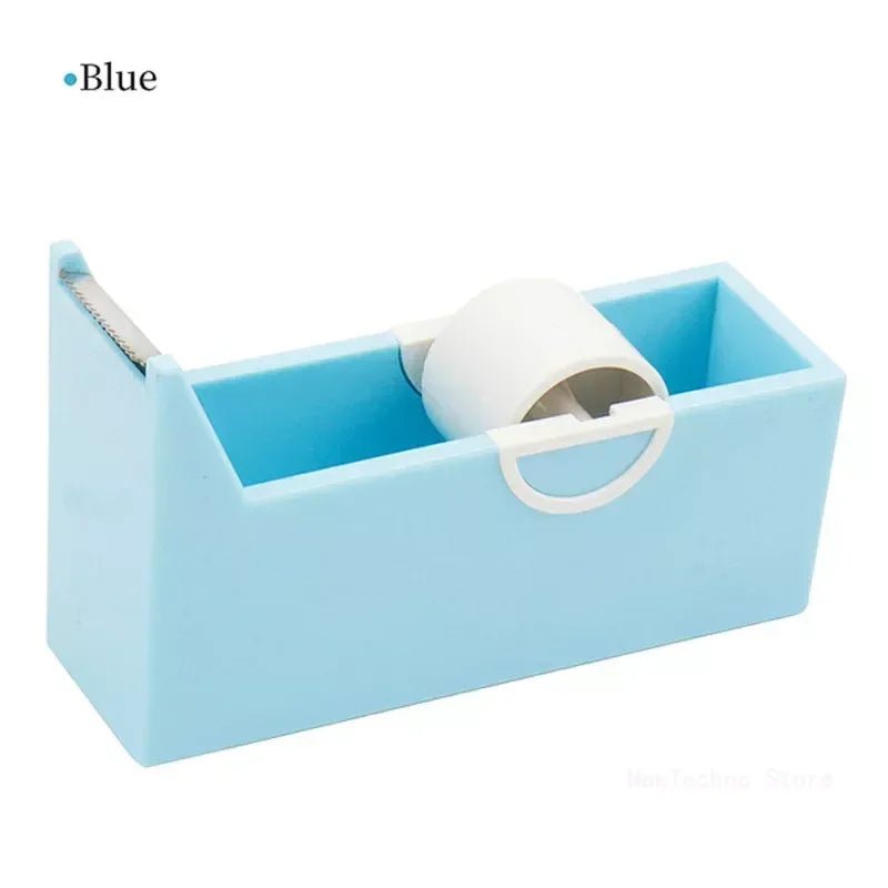 Plastic Roller Tape Dispenser with Cutter – Adhesive Tape Holder for Office, School, and Packing Supplies