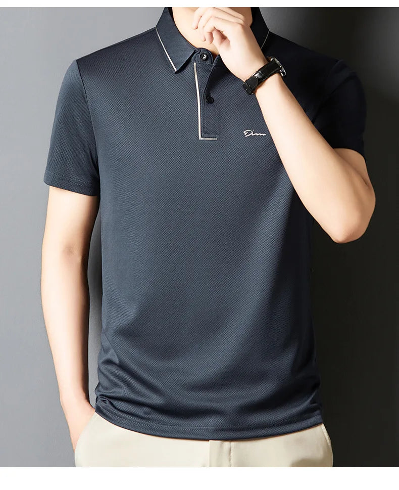 Men’s Premium Seamless Polo – Luxury Cool Fabric, Slim Fit, Anti-Wrinkle, Business‑Casual Golf Tee