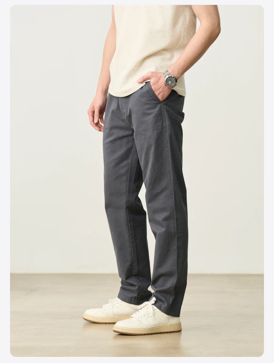 SIMWOOD Men’s Straight-Leg Chino Pants – 2025 Autumn Collection, 320gsm Washed Fabric, Plus Sizes Available