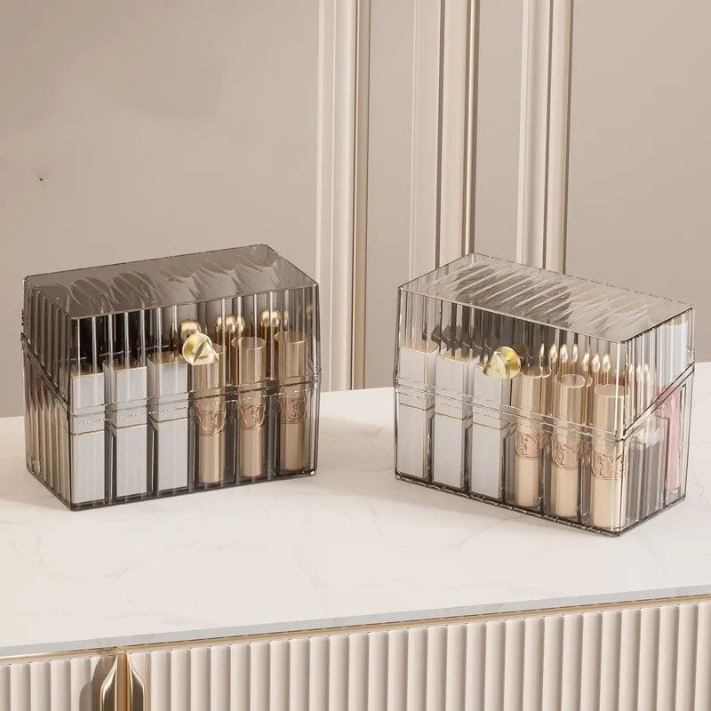 Dustproof Makeup Organizer Box – Lipstick, Brush, Skincare & Palette Storage for Desktop Use