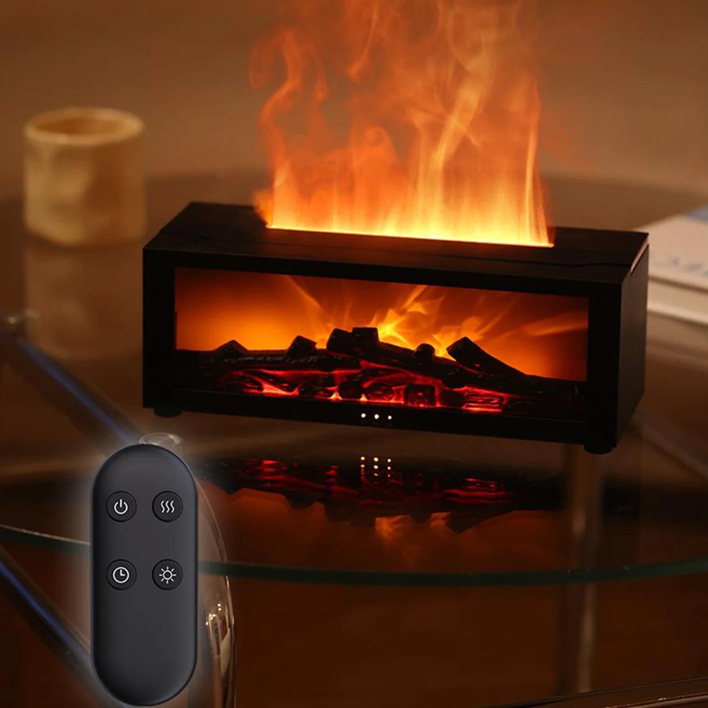 3D Flame Essential Oil Diffuser with Colorful Fireplace Aromatherapy Humidifier and Remote Control