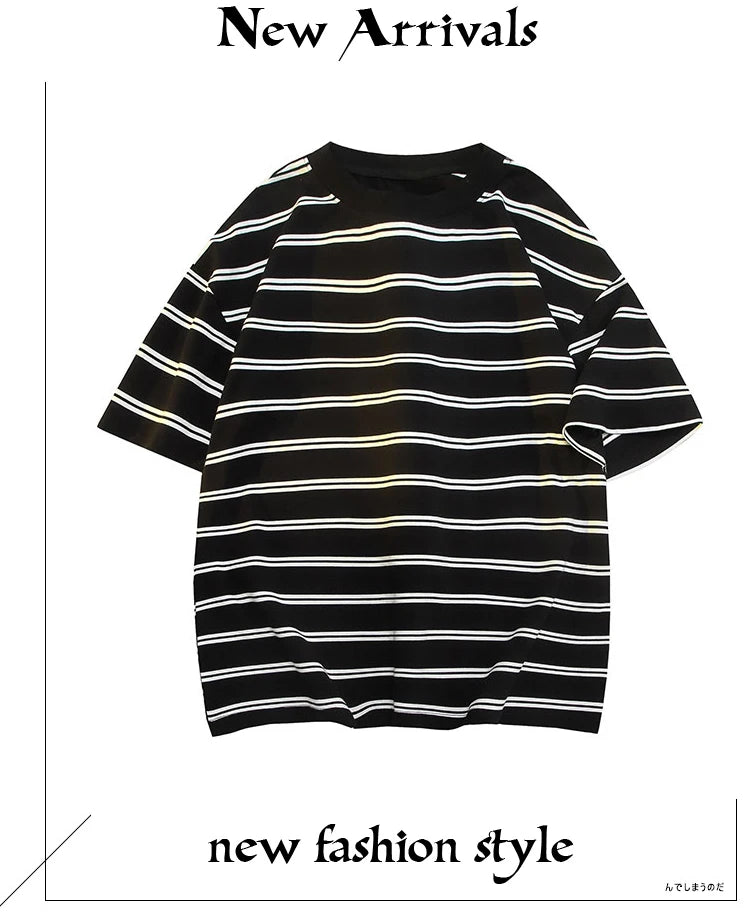 Men’s Striped Cotton T-Shirt – Casual Summer Fashion Tee, Oversized Fit, Available Up to 5XL, Funny and Stylish Design 