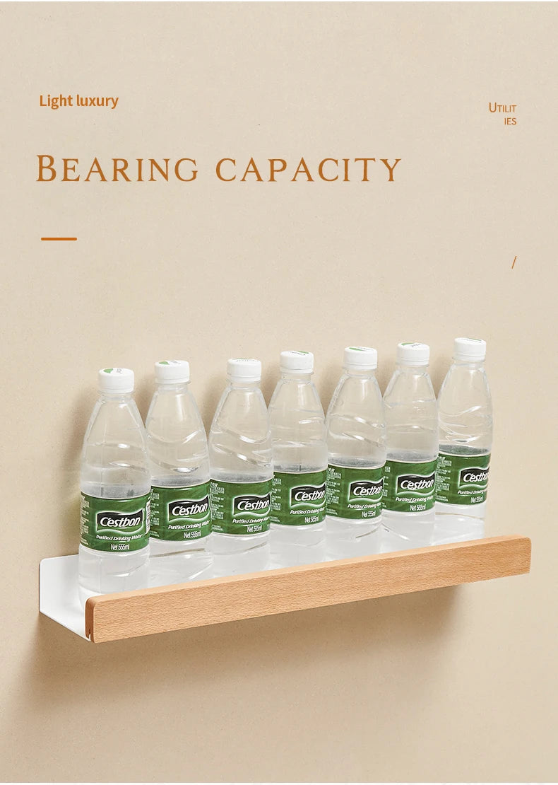 No-Drill Wall-Mounted Solid Wood Corner Bathroom Shelf — Shower Storage Rack and Toilet Shampoo Holder