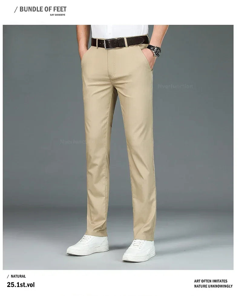 Men's Summer Bamboo Fiber Slim Fit Business Trousers – Breathable, Stylish Formal Long Pants for Casual or Office Wear