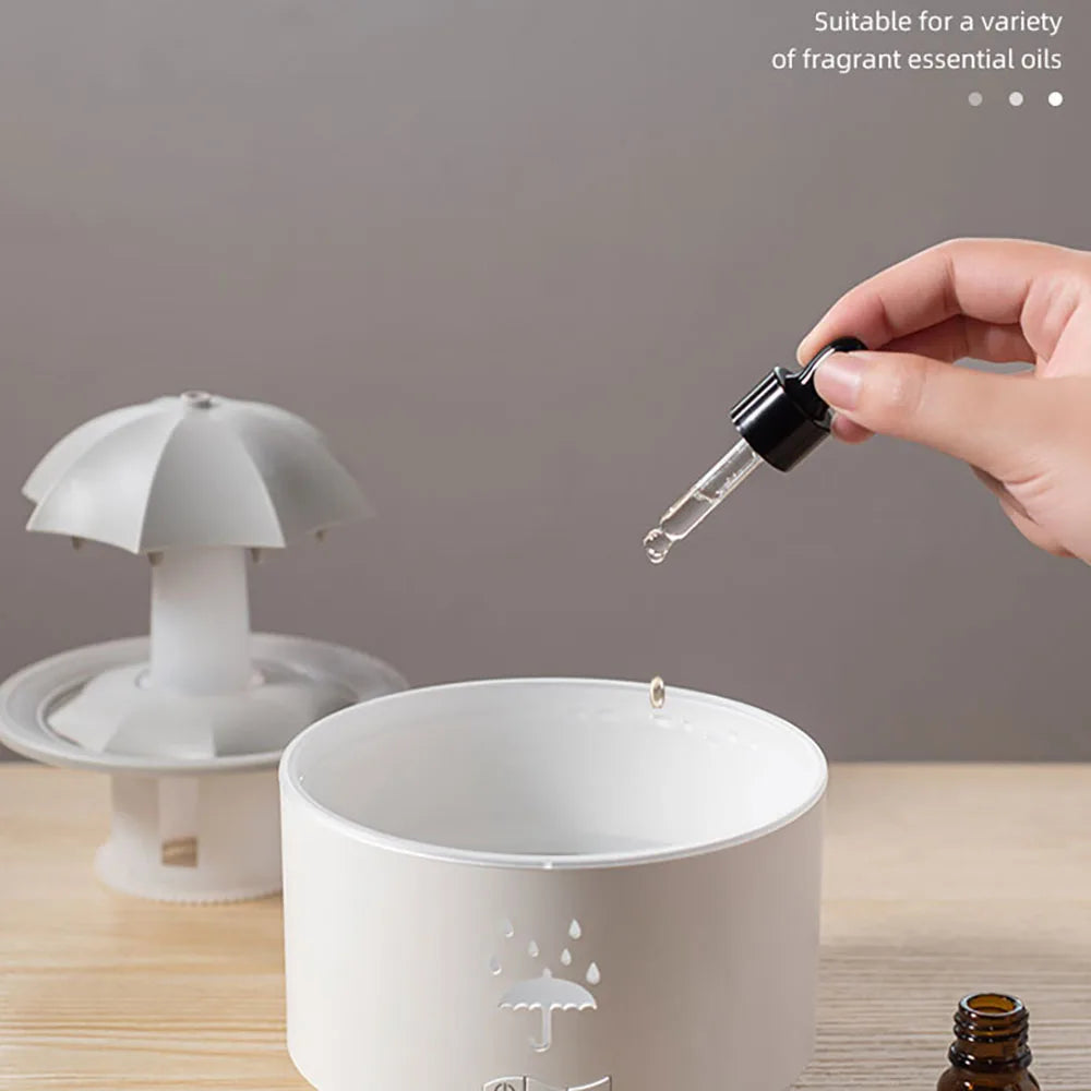 Cloud Rain Aroma Diffuser with Humidifier, Raindrop Design, Remote-Controlled Night Light, Desktop Water Fountain with Soothing Water Drop Sounds for Home Use