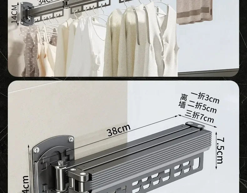 Wall-Mounted Folding Drying Rack – Retractable, No-Drill Indoor Clothes Hanger for Balcony or Laundry Room