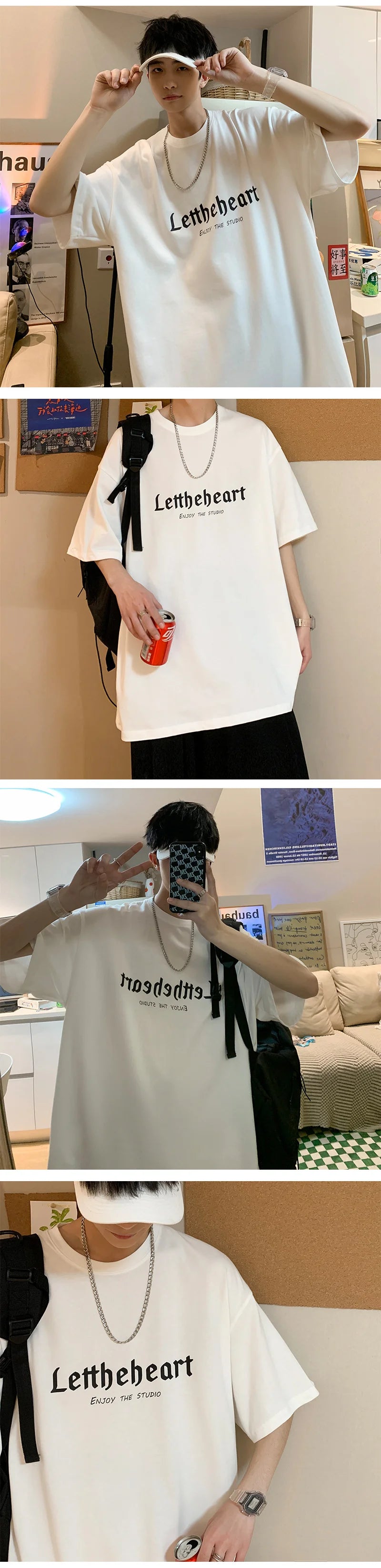 Men's Oversized Streetwear T-Shirt – Harajuku Style Graphic Tee with Gothic Letter Print – Vintage Hip Hop Punk Look for Summer – Casual Loose Fit in Blue 