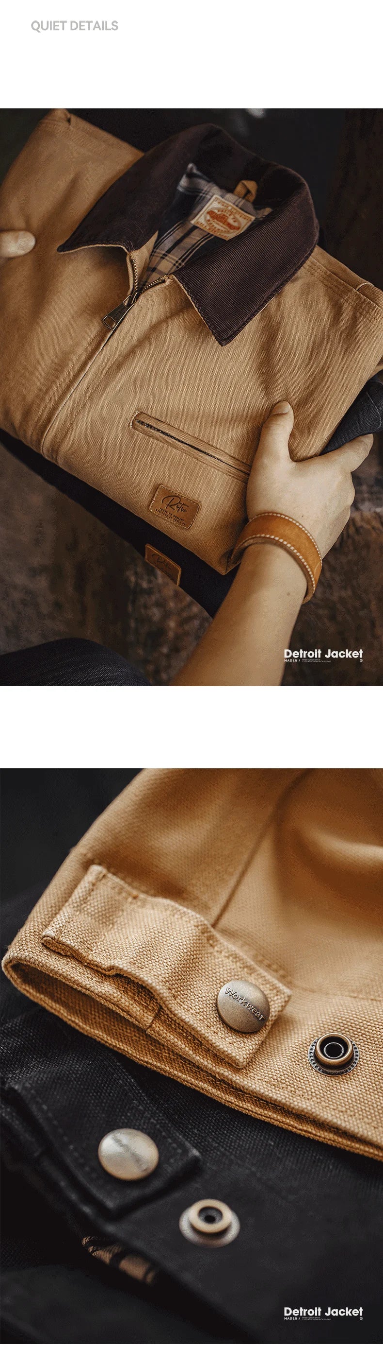 Maden Retro Interstellar J001 Canvas Detroit Hunting Jacket – Heavy-Duty Work Coat with Lapel Collar and Multiple Pockets