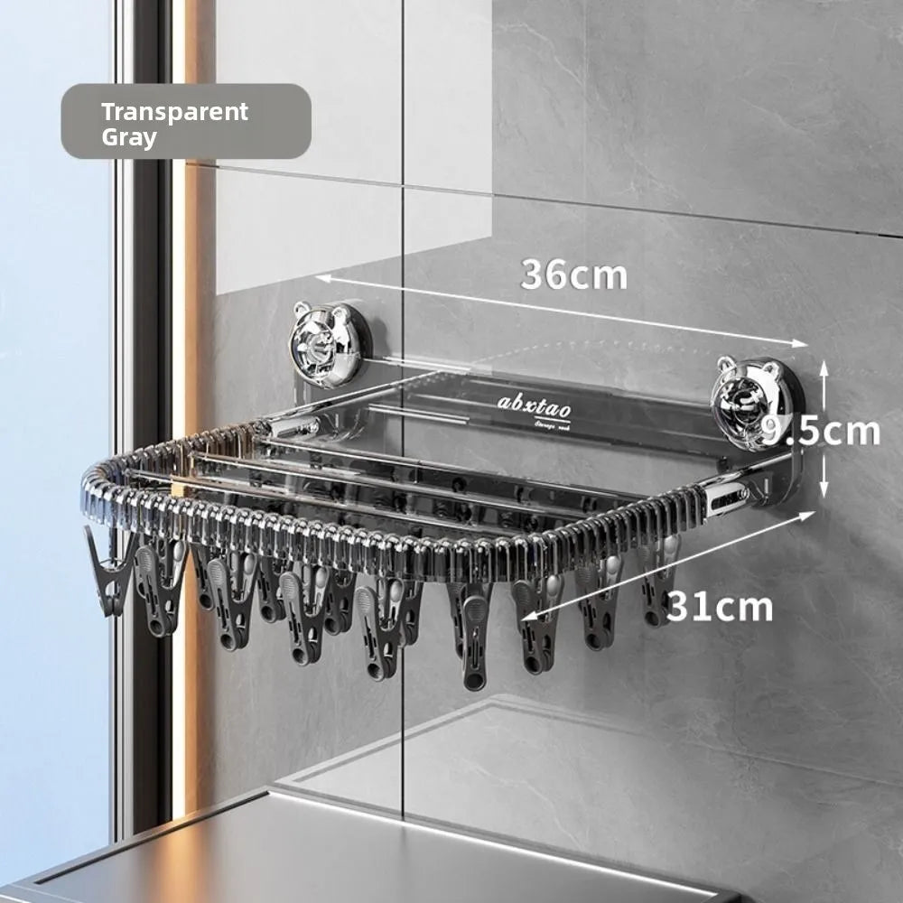 Rotating Suction Cup Folding Drying Rack with 27 Windproof Clips – Wall-Mounted Clothes Hanger for Socks, Towels, Balcony Use