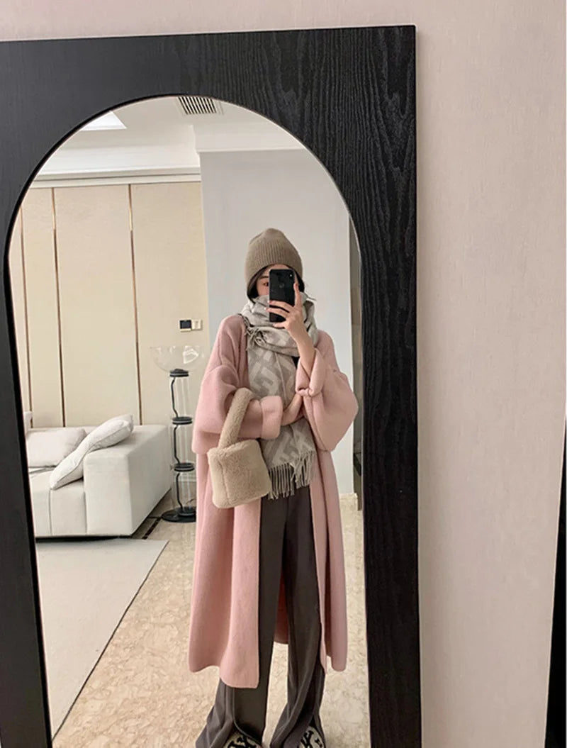 2024 Women's V-Neck Knit Cardigan – Long Sleeve Open Front Sweater, Loose Fit Solid Color Winter Outerwear