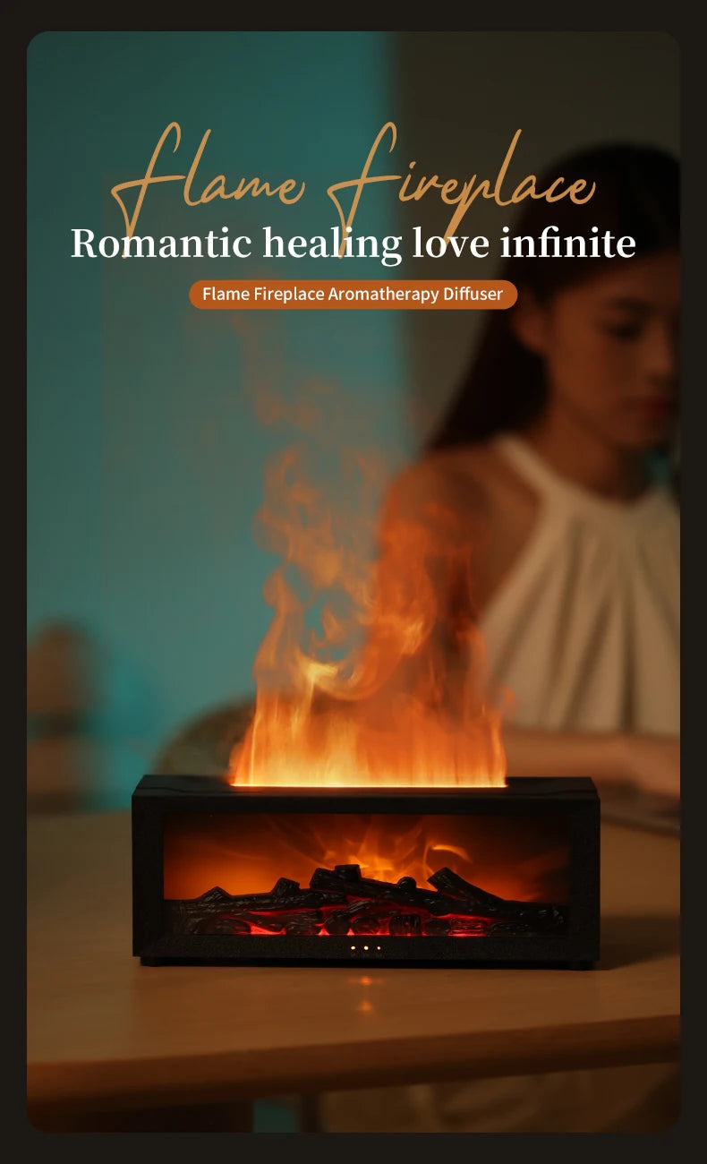 3D Flame Essential Oil Diffuser with Colorful Fireplace Aromatherapy Humidifier and Remote Control