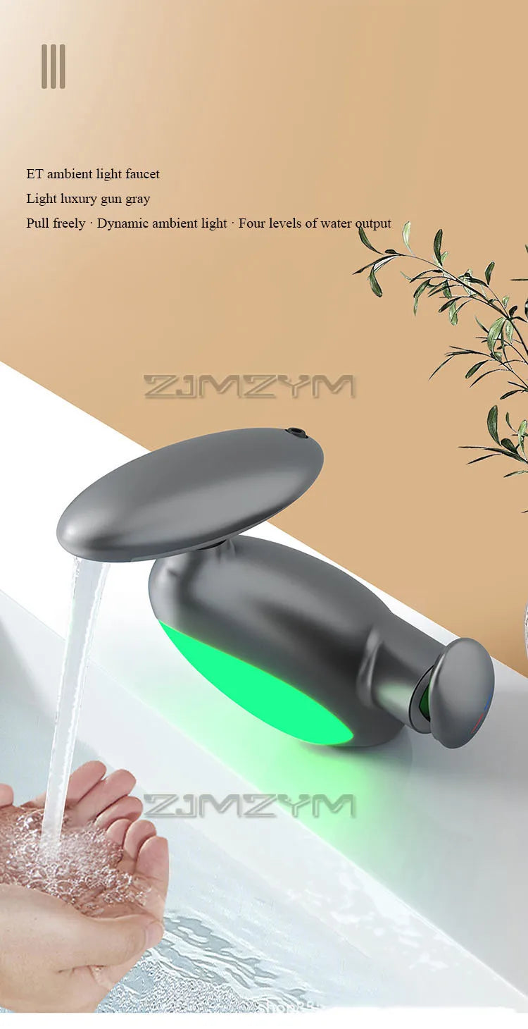360° Rotating LED Basin Faucet with 4 Water Modes, Pull-Out Spout & Temperature Sensor – Drip-Free Hot & Cold Mixer Tap