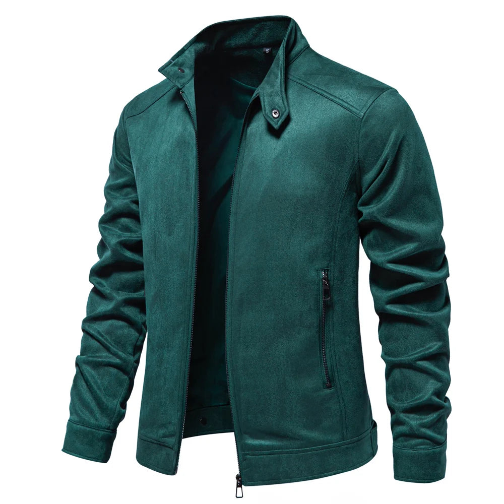 AIOPESON Men's Faux Suede Stand Collar Zip-Up Jacket Casual Business Trucker Coat