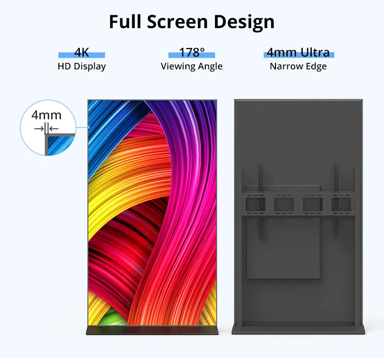 43"/55"/65"/75" Floor-Mounted 4K Ultra HD Vertical Touchscreen Advertising Display with WiFi and CMS Software – Indoor LCD Digital Signage Totem