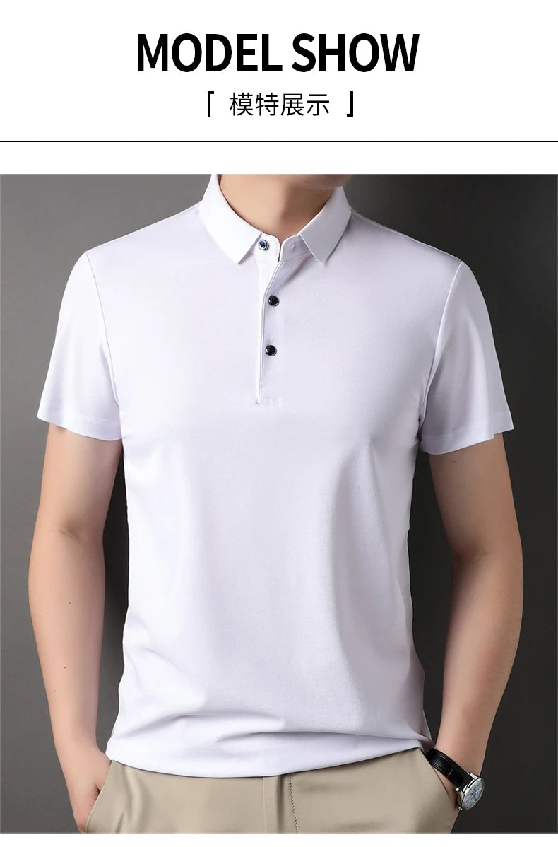 Luxury Summer Men’s Polo Shirt – Premium Plain Design with 4.7% Mulberry Silk, Short Sleeve, Lightweight Casual Fashion Top