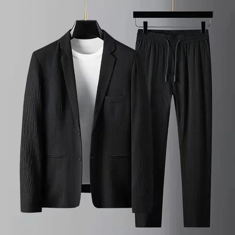 2024 New Summer & Autumn High-Quality Men's Long Sleeve Casual Suit Korean Style Two-Piece Set