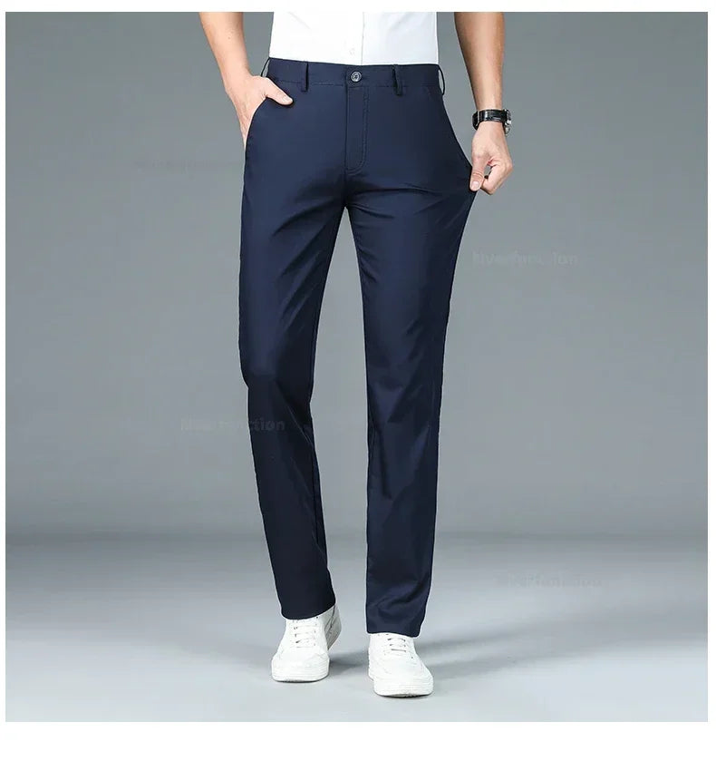Men's Summer Bamboo Fiber Slim Fit Business Trousers – Breathable, Stylish Formal Long Pants for Casual or Office Wear