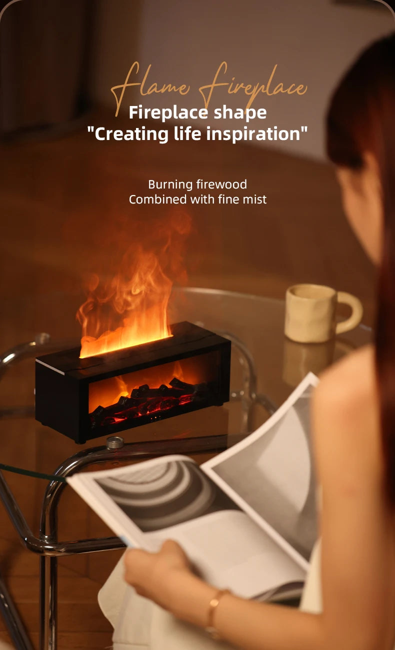 3D Flame Essential Oil Diffuser with Colorful Fireplace Aromatherapy Humidifier and Remote Control