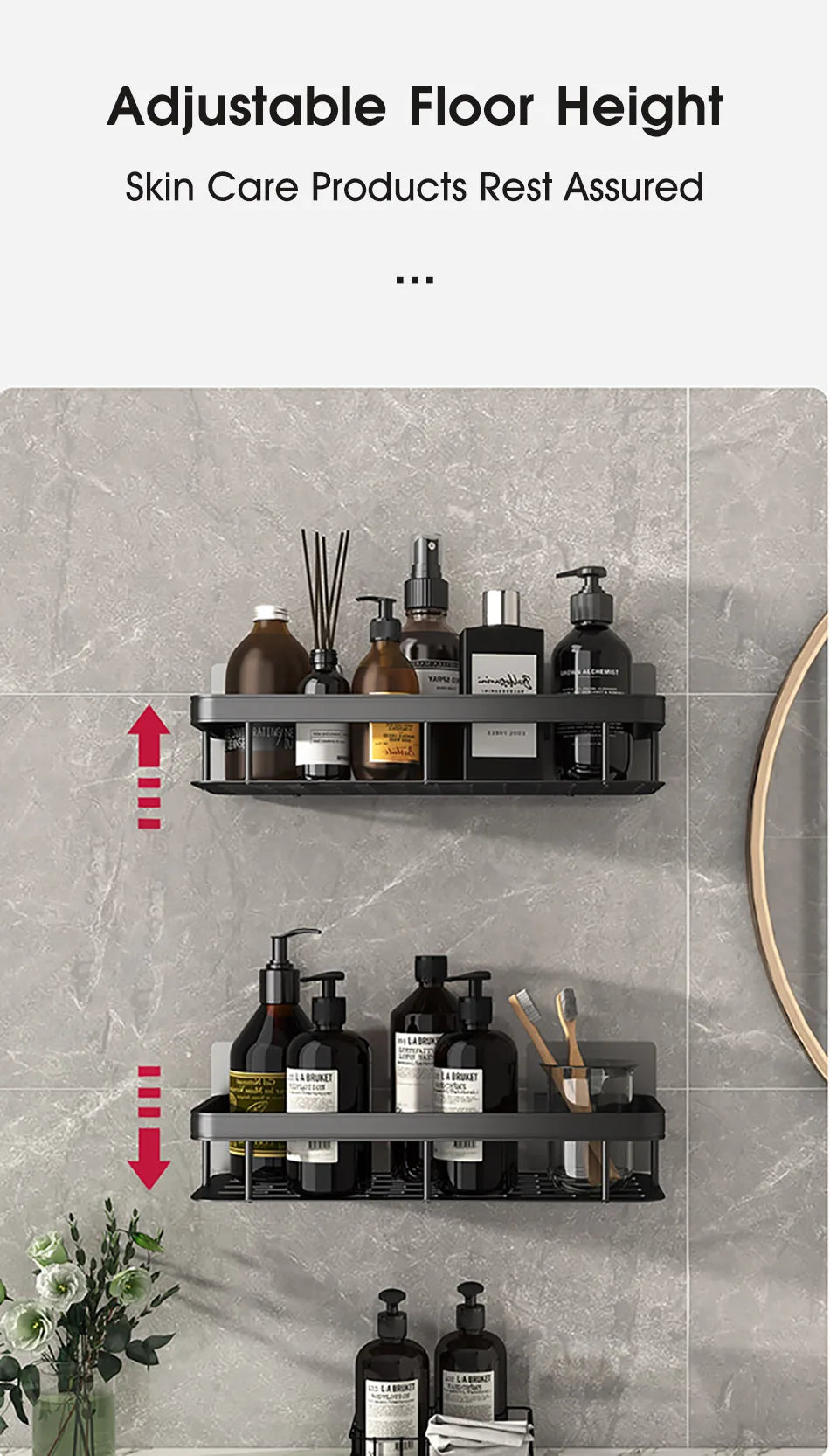 No-Drill Wall-Mounted Bathroom Shelf – Corner Shower Organizer for Shampoo, Toiletries, and Bathroom Essentials