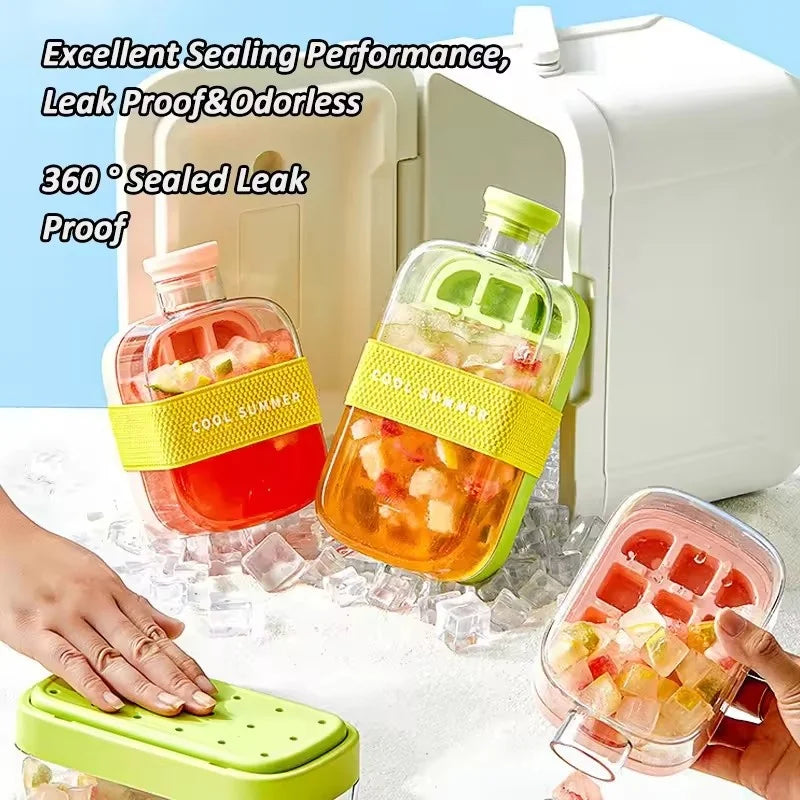No-Spill Ice Cube Tray with Lid – Touch-Free Silicone Ice Mold for Freezer with Straw & Cable Tie