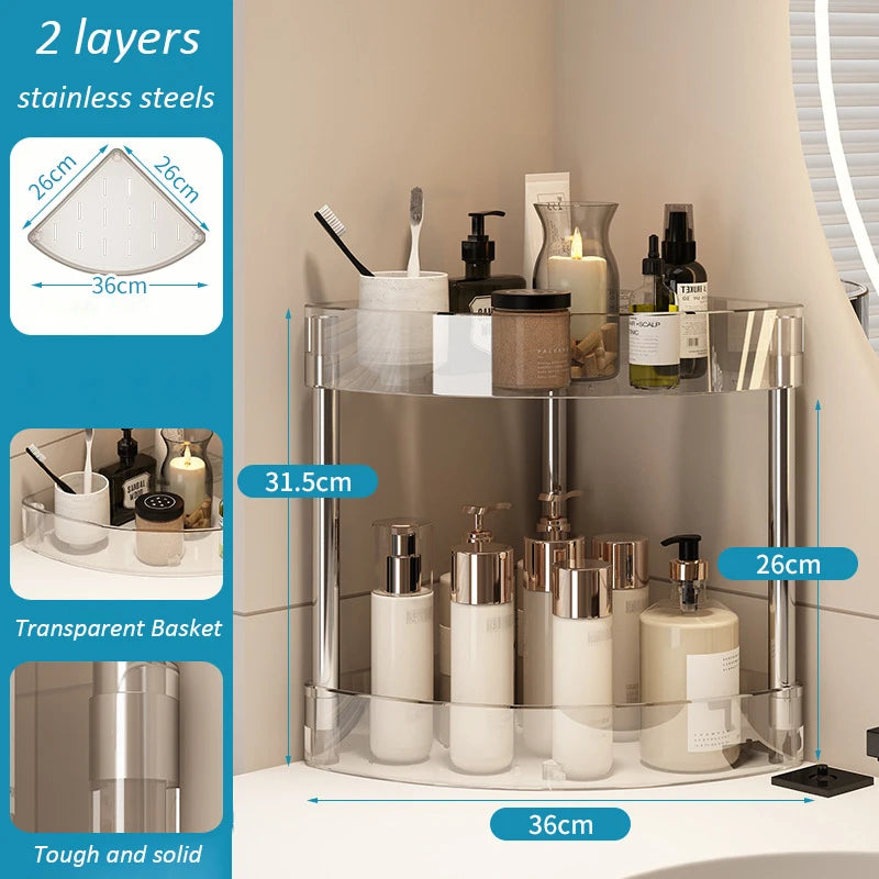 Large Capacity Acrylic Shelf Trolley – Bathroom & Kitchen Corner Storage Cart Organizer for Cosmetics and Home Essentials