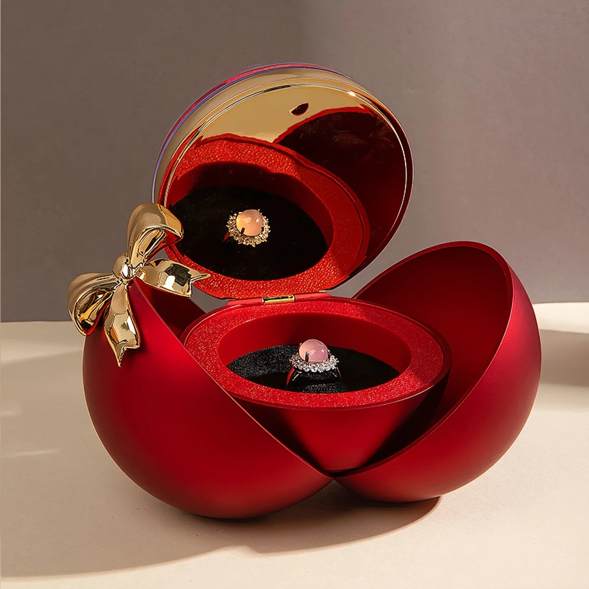 Romantic Rose-Shaped Velvet Jewelry Gift Box – Round Ring & Necklace Packaging for Valentine's Day, Christmas, or Proposals
