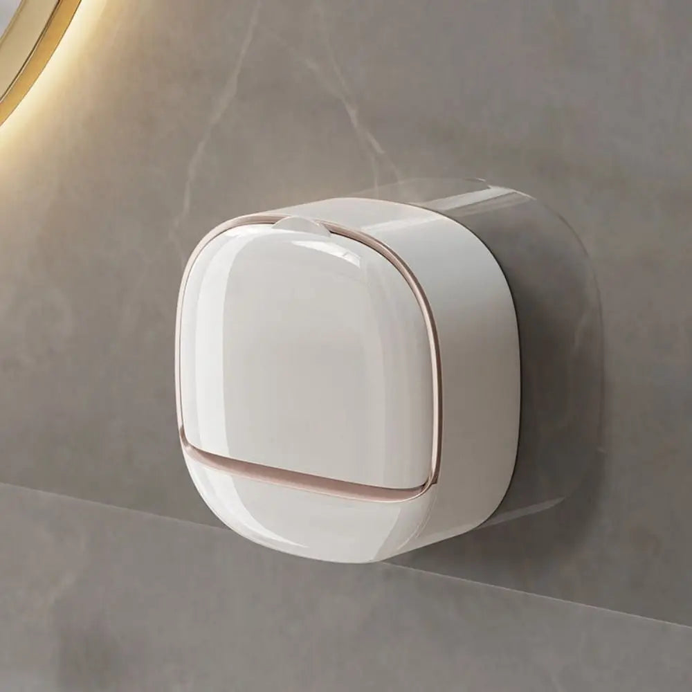 Punch-Free Wall-Mounted Soap Holder with Drainage Tray and Flip Cover – Bathroom Soap Storage Box