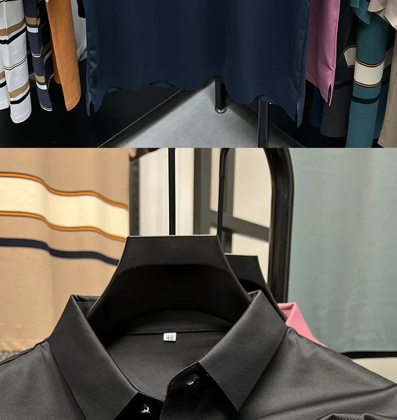Men's Premium Printed Polo Shirt – Short Sleeve, Seamless Ice Silk, Breathable Golf & Business Casual Summer Tee