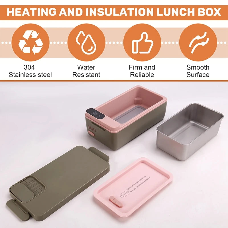 Cordless Electric Heated Lunch Box – 1L Rechargeable Self-Heating Food Container with 304 Stainless Steel Inner