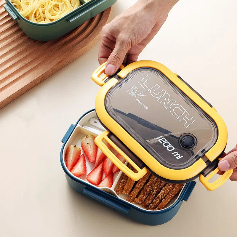 1300ML 4-Compartment Bento Lunch Box with Cutlery – Microwave & Dishwasher Safe, Leakproof Food Container for School, Work & Adults
