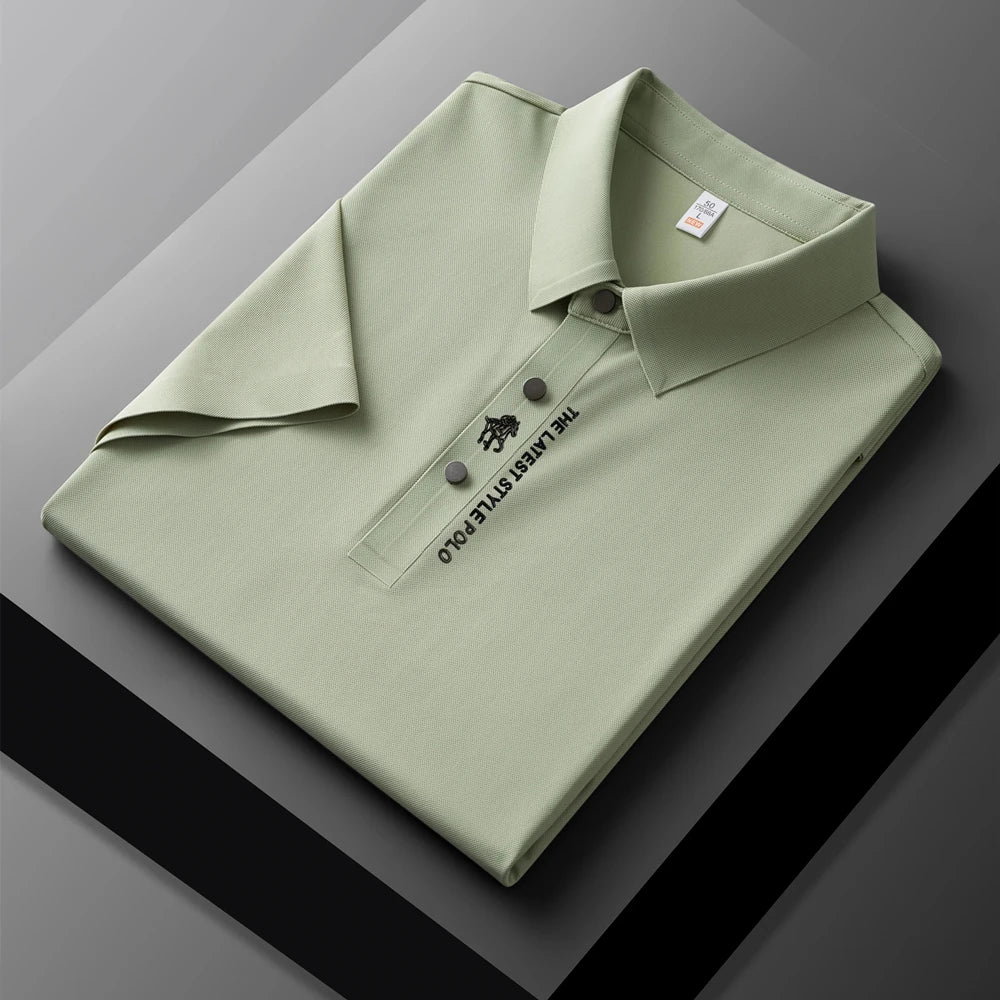 Men's Premium Printed Polo Shirt – Short Sleeve, Seamless Ice Silk, Breathable Golf & Business Casual Summer Tee