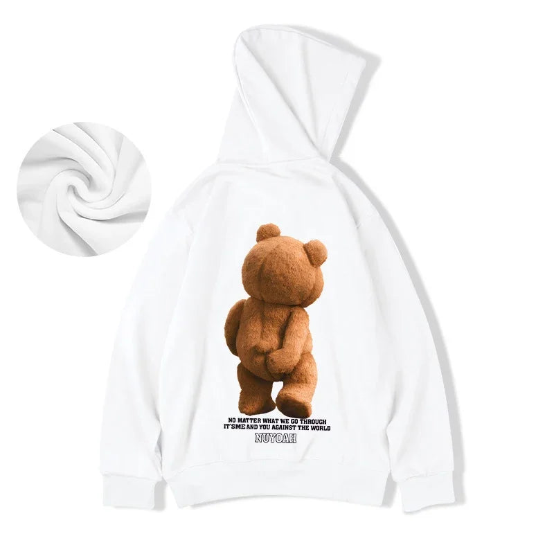 Men’s Autumn Kawaii Bear Graphic Pullover Hoodie – Hip Hop Streetwear with Pocket, Y2K Vintage Style