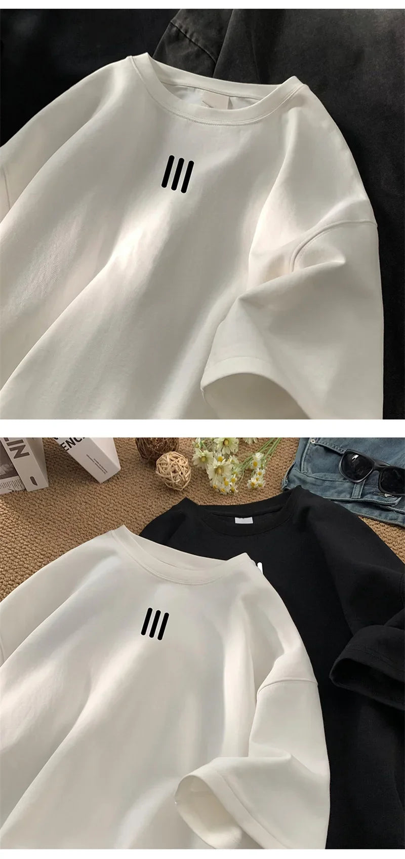 Men's Oversized Cotton T-Shirts – 2024 New Casual Summer Printed Tees, Fashionable and Comfortable, Available in White and 3XL Size.