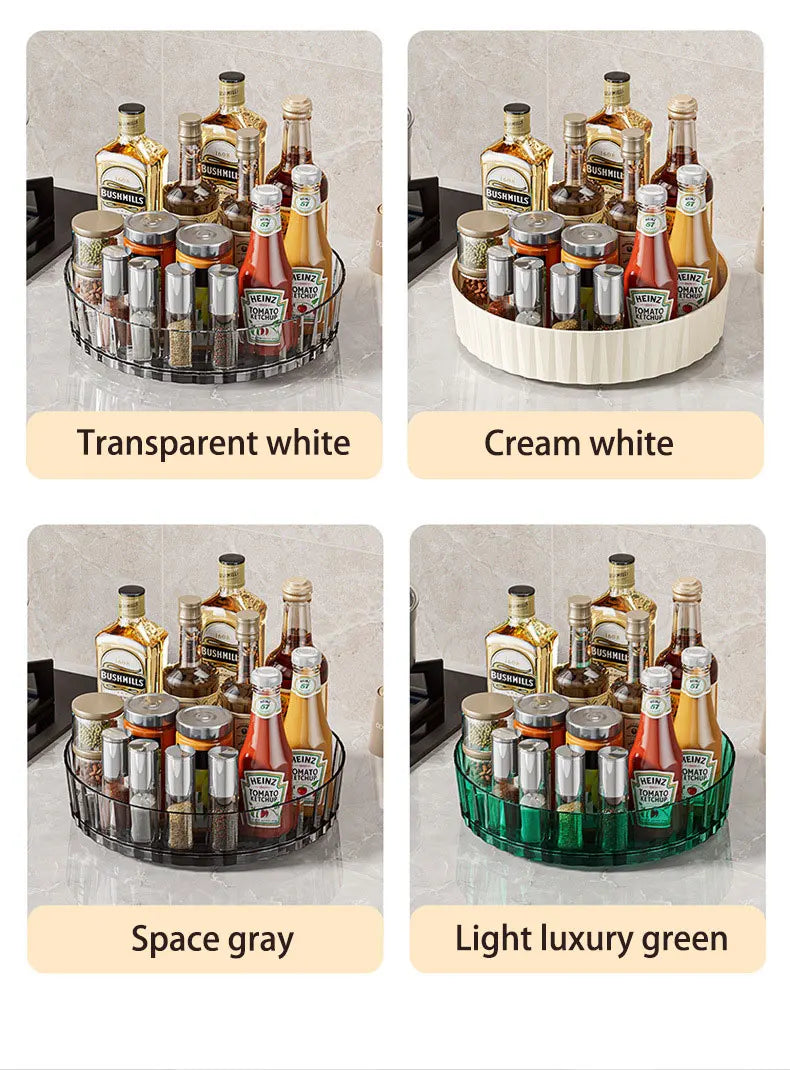 360° Rotatable Non-Slip Storage Rack for Kitchen and Bathroom — Spice, Cosmetic, and Cabinet Organizer Tray