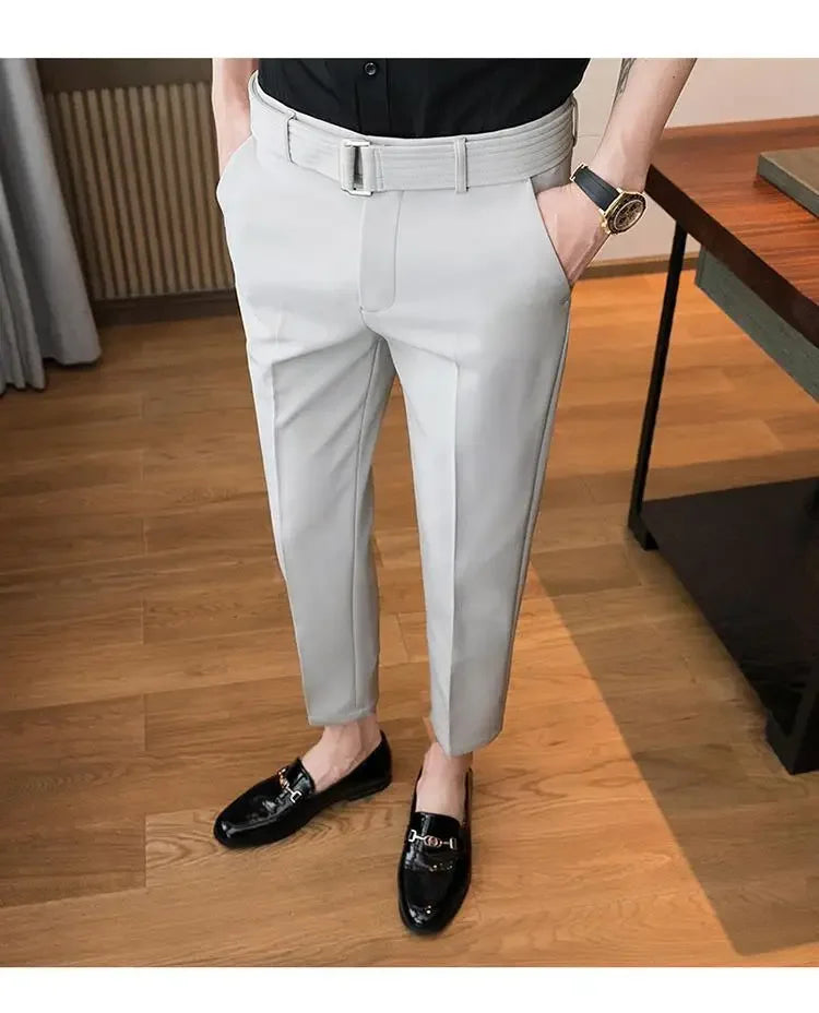 Men’s Korean-Style Slim Fit Summer Suit Pants – Lightweight Ice Silk Trousers, Business Casual Streetwear, Plus Sizes Available