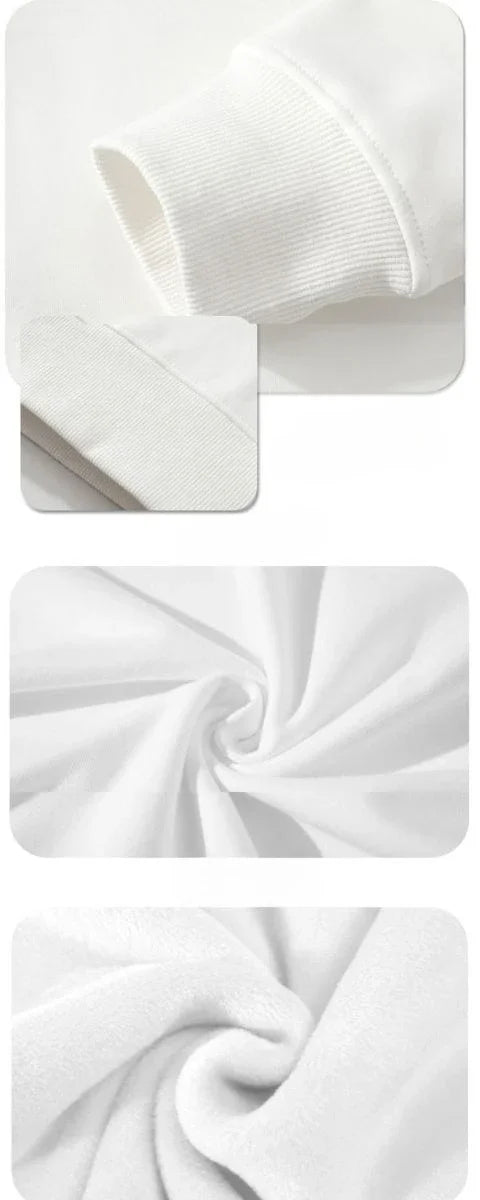 2025 Autumn/Winter Unisex Round Neck Hoodie – Casual Loose Fit Sweatshirt for Couples, Trendy White Pullover